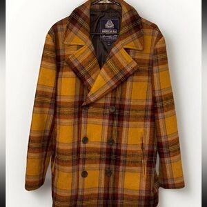 American Rag Pea Coat 1984 Size M Mustard Plaid Vintage Classy Fall Winter Blend